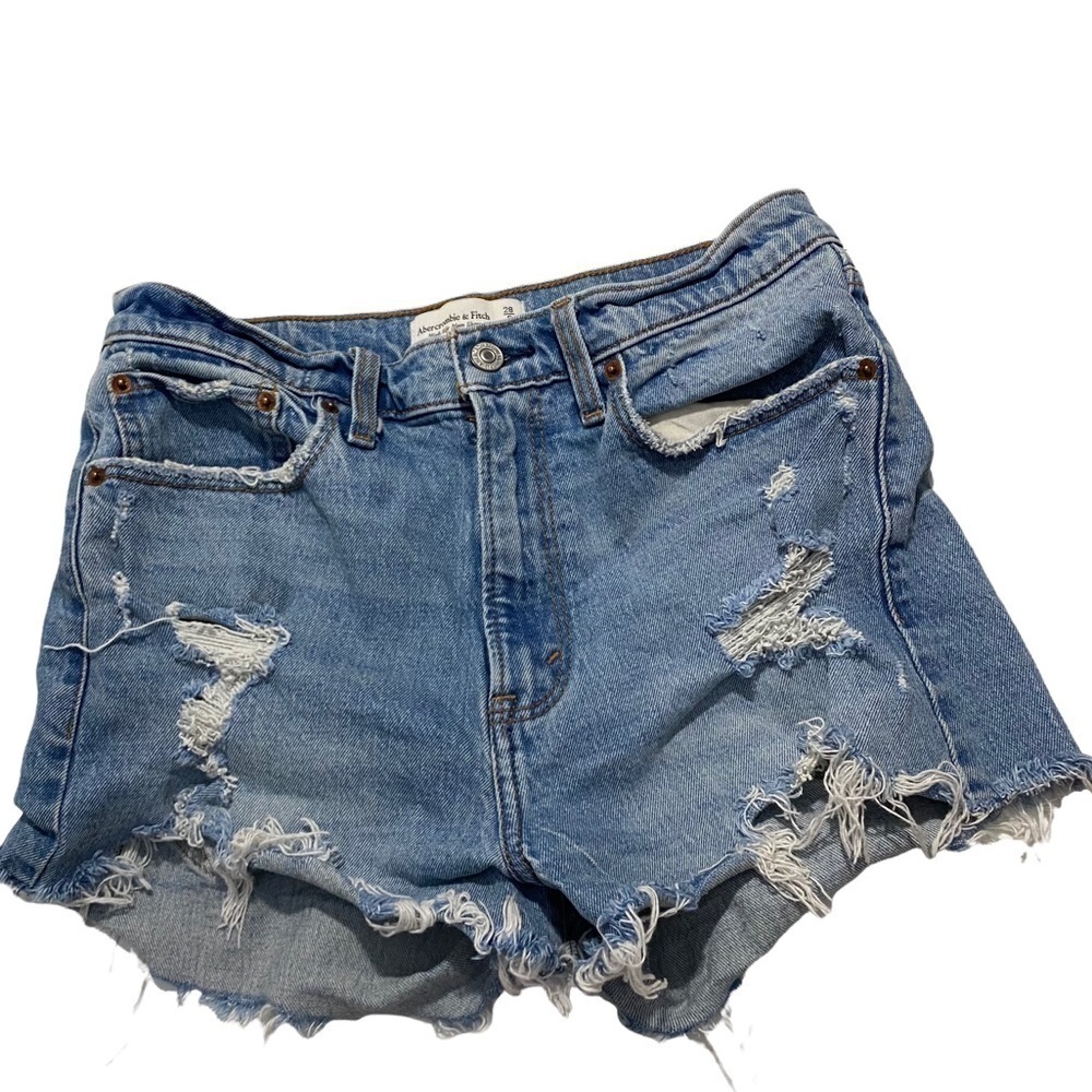 Abercrombie & Fitch High Rise Mom Short Denim Distressed Sz 28/6